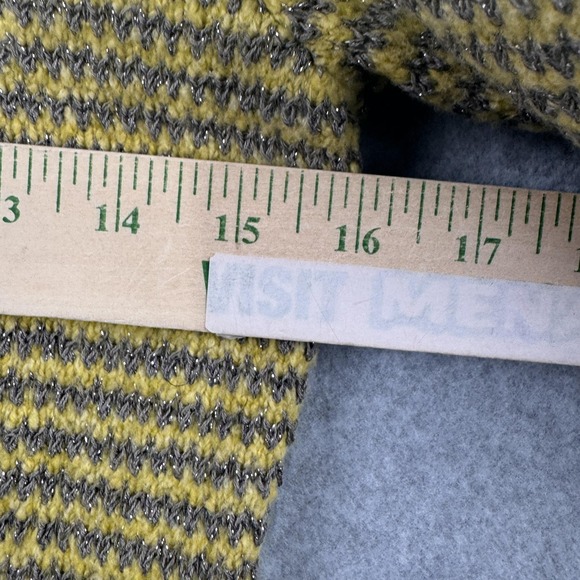 MOTH Anthropologie Cardigan Womens M Yellow Stripe Puff Sleeve Button Sweater - Picture 8 of 9